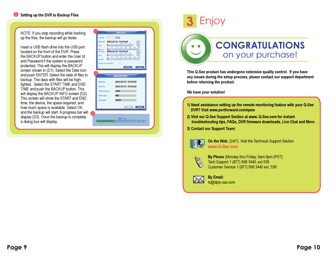 Q-See QSTD501616C quick start Enjoy, Setting up the DVR to Backup Files, By Email 