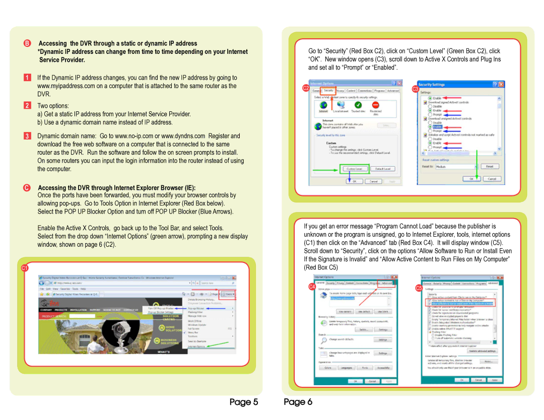 Q-See QSTD5304 quick start Accessing the DVR through Internet Explorer Browser IE 