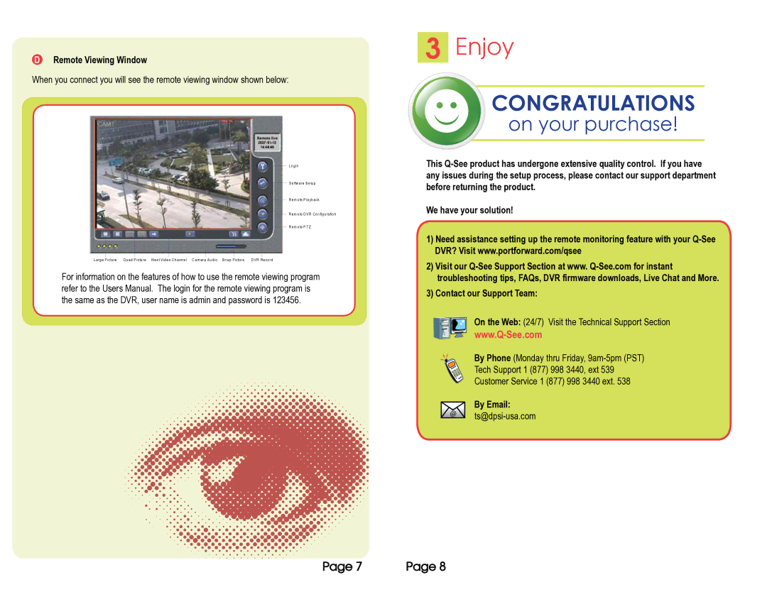 Q-See QSTD5304 quick start Enjoy, Remote Viewing Window, By Email 