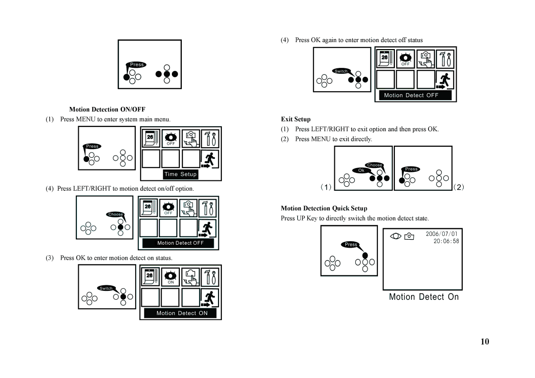 Q-See QSW1001R technical specifications Motion Detection ON/OFF, Motion Detection Quick Setup 