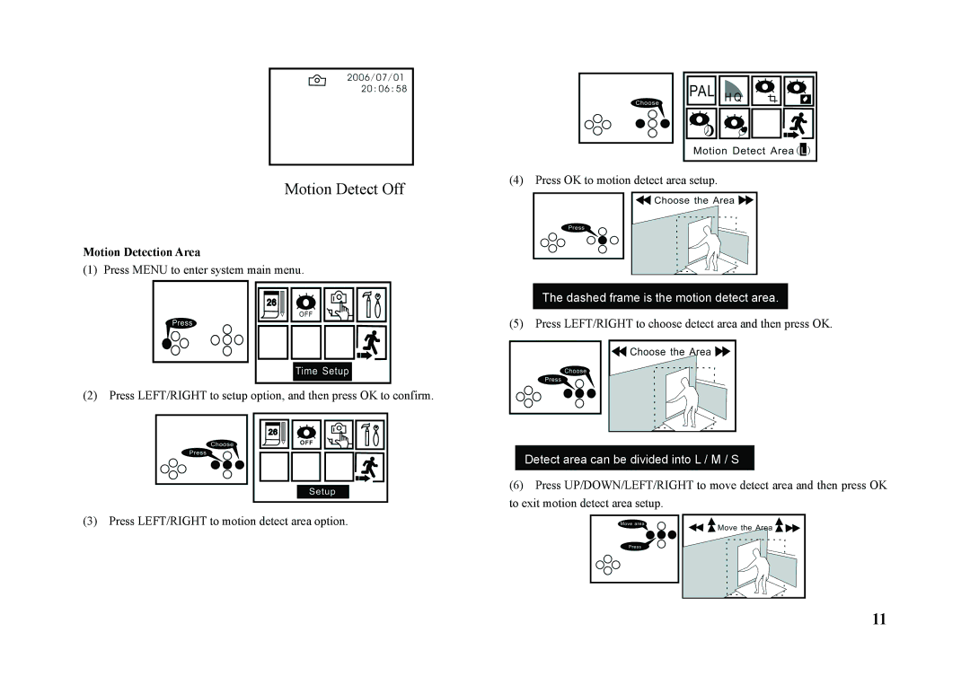 Q-See QSW1001R technical specifications Motion Detect Off, Motion Detection Area 