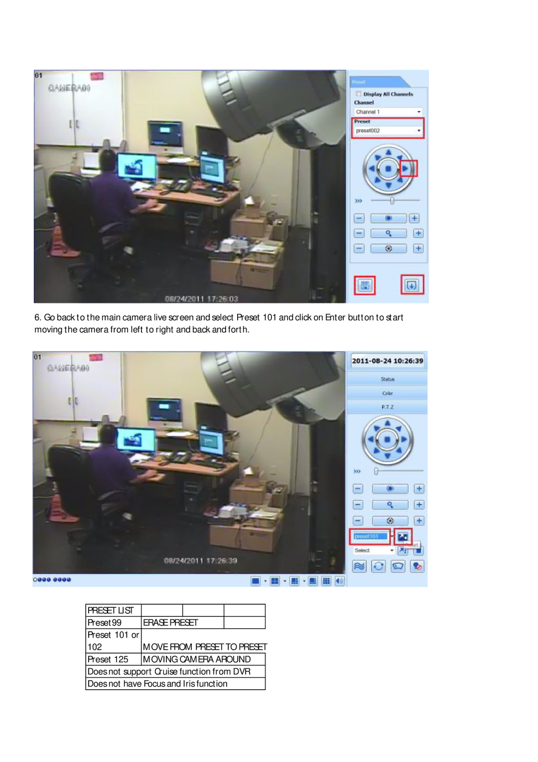 Q-See QSZ515D manual Preset List, Erase Preset 