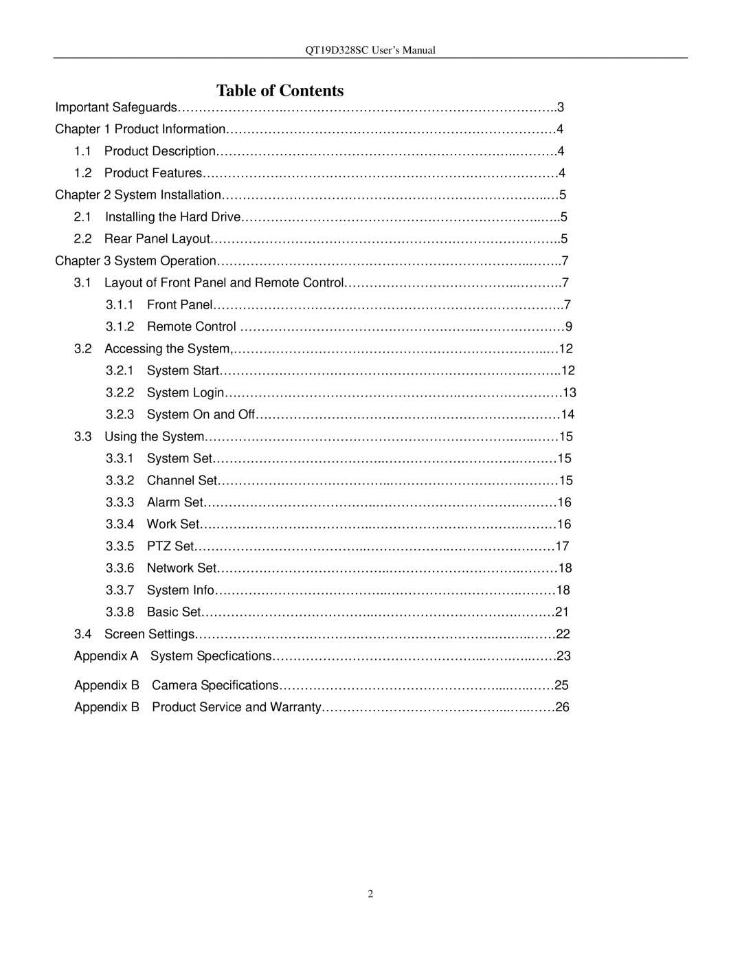 Q-See QT17D324SC user manual Table of Contents 