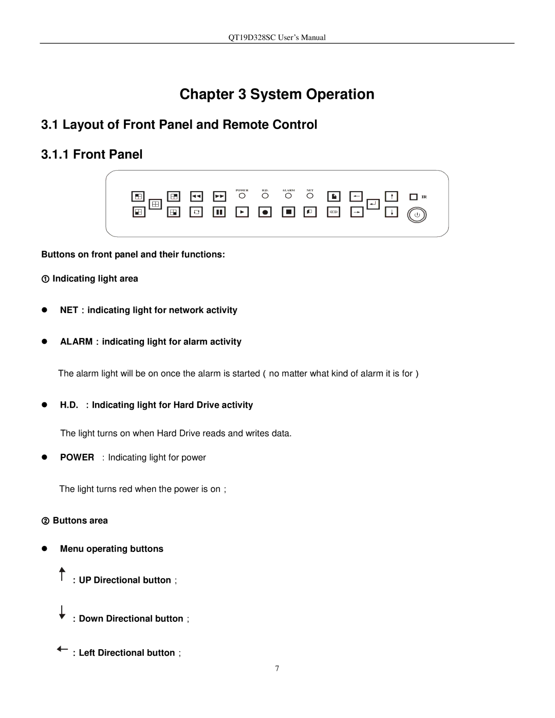 Q-See QT17D324SC user manual System Operation, Layout of Front Panel and Remote Control 3.1.1 Front Panel 