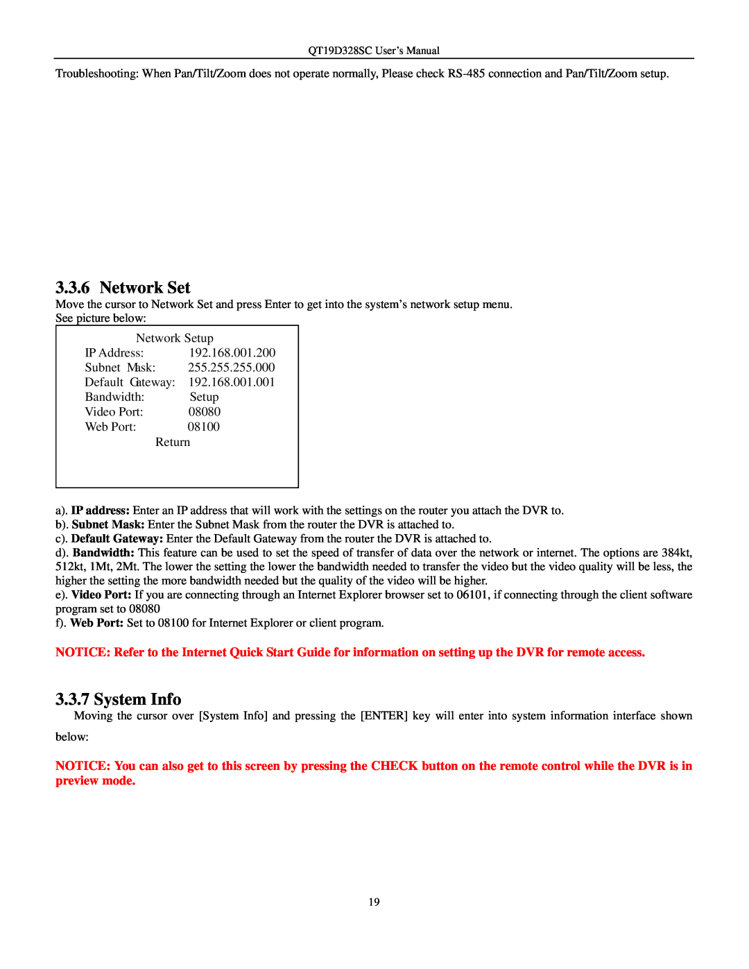 Q-See QT17D324SC user manual Network Set, System Info 