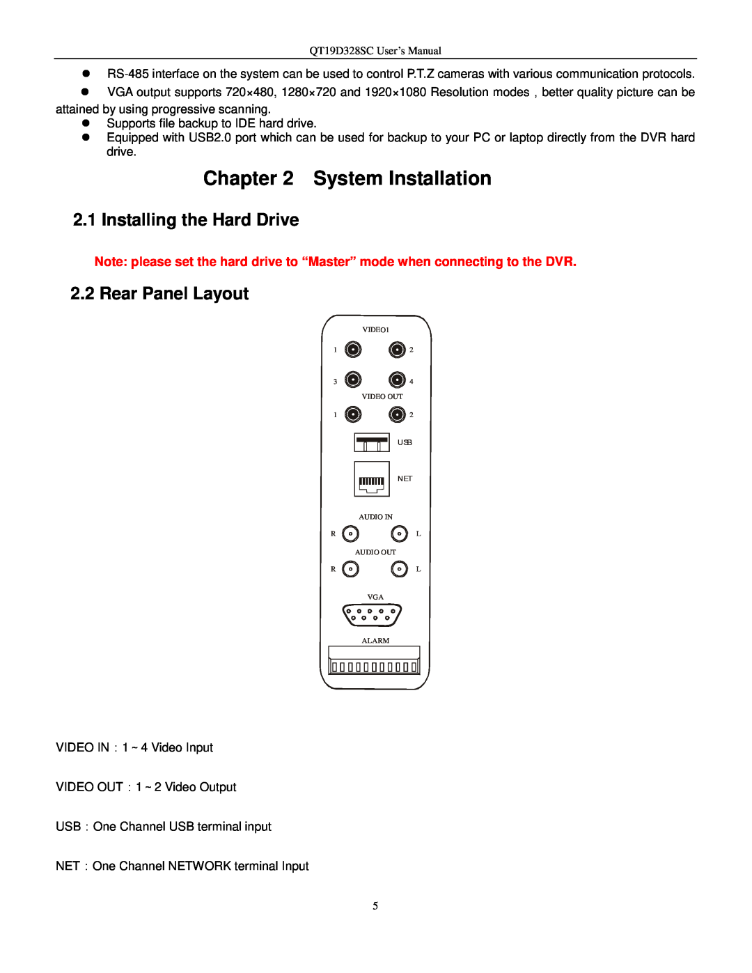Q-See QT17D324SC user manual System Installation, Installing the Hard Drive, Rear Panel Layout 