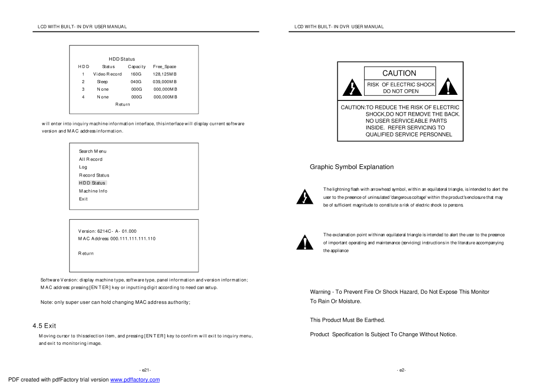 Q-See QT17DVR4C manual Exit, Graphic Symbol Explanation 