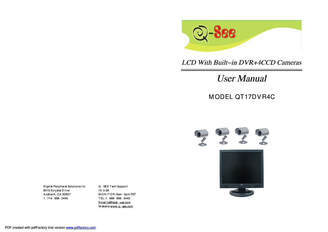 Q-See manual CH DVR Quick Installation Guide, Package Contents, Tech Support, MODEL QT17DVR4C 