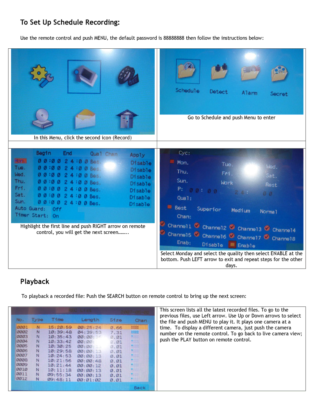 Q-See QT19DVR8C manual To Set Up Schedule Recording, Playback 