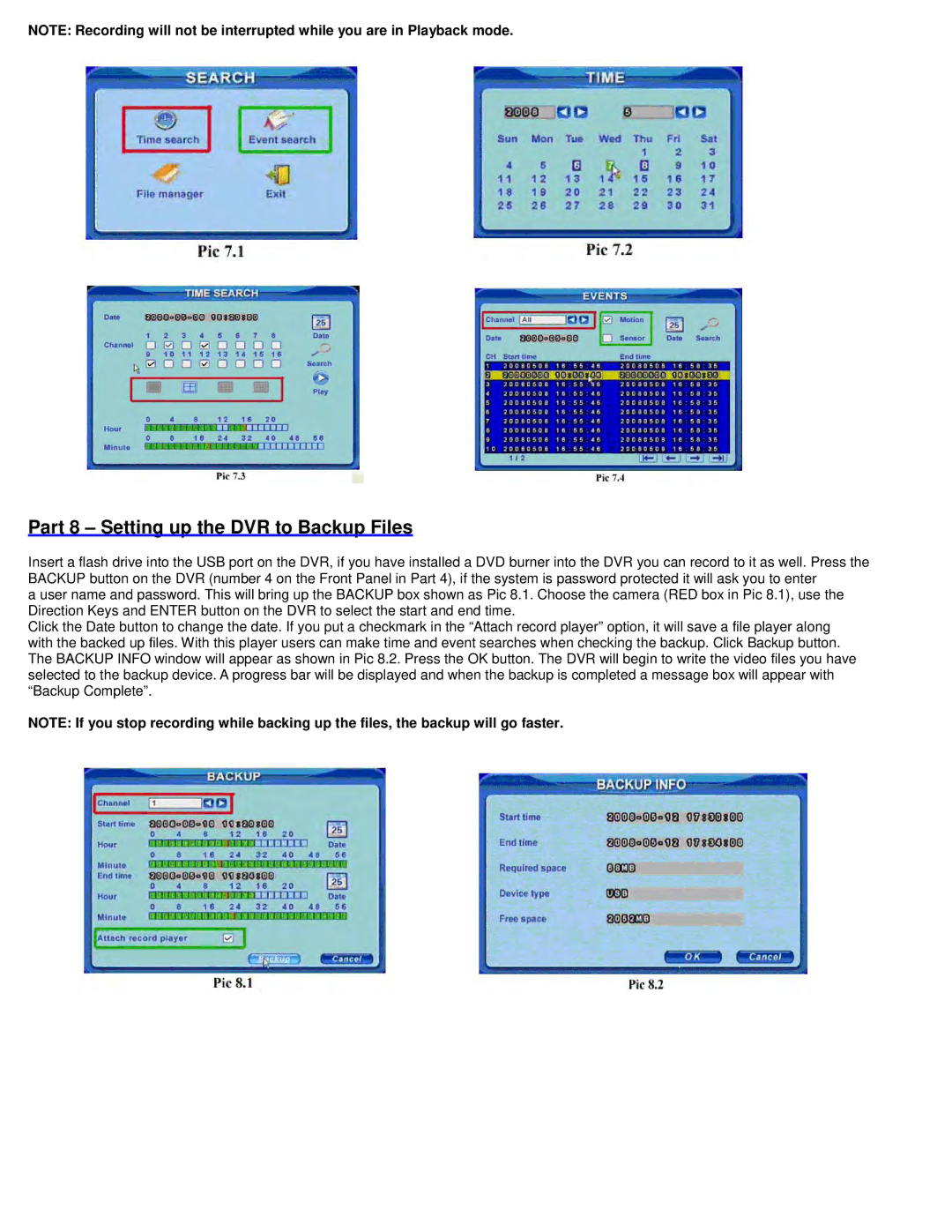 Q-See QT208-818 manual Part 8 Setting up the DVR to Backup Files 