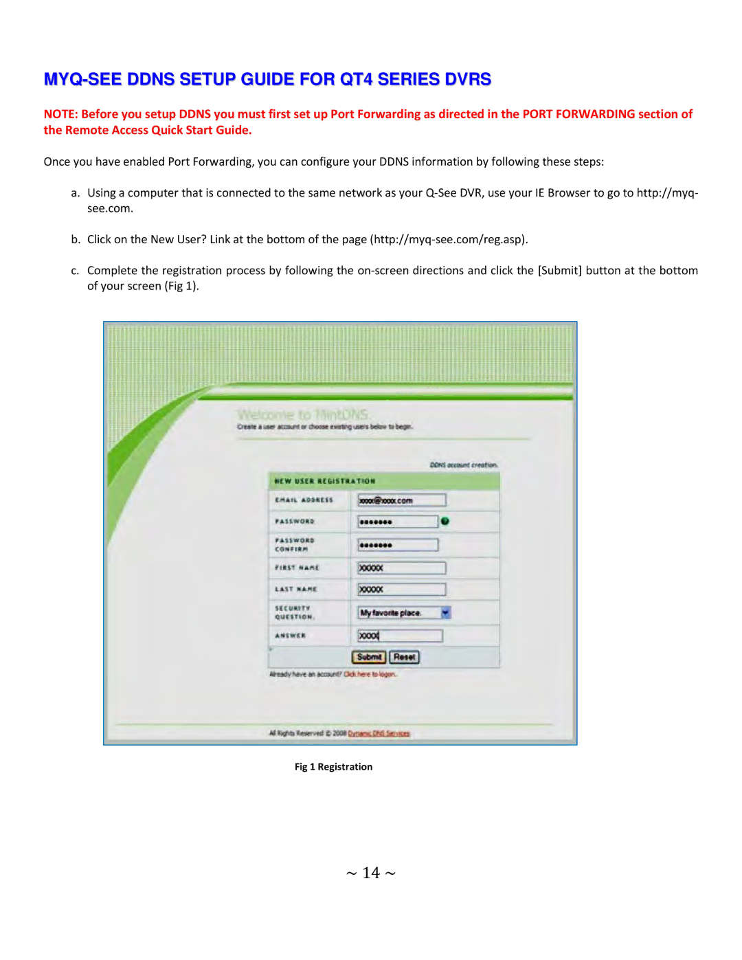 Q-See setup guide MYQ-SEE Ddns Setup Guide for QT4 Series Dvrs, ~ 14 ~ 