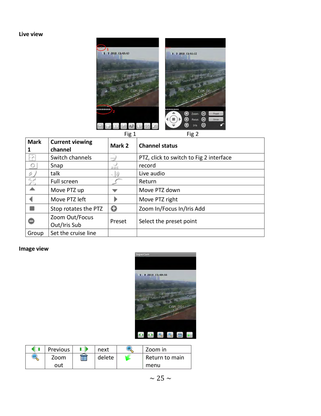 Q-See QT4 setup guide ~ 25 ~, Live view Mark Current viewing Channel status, Image view 