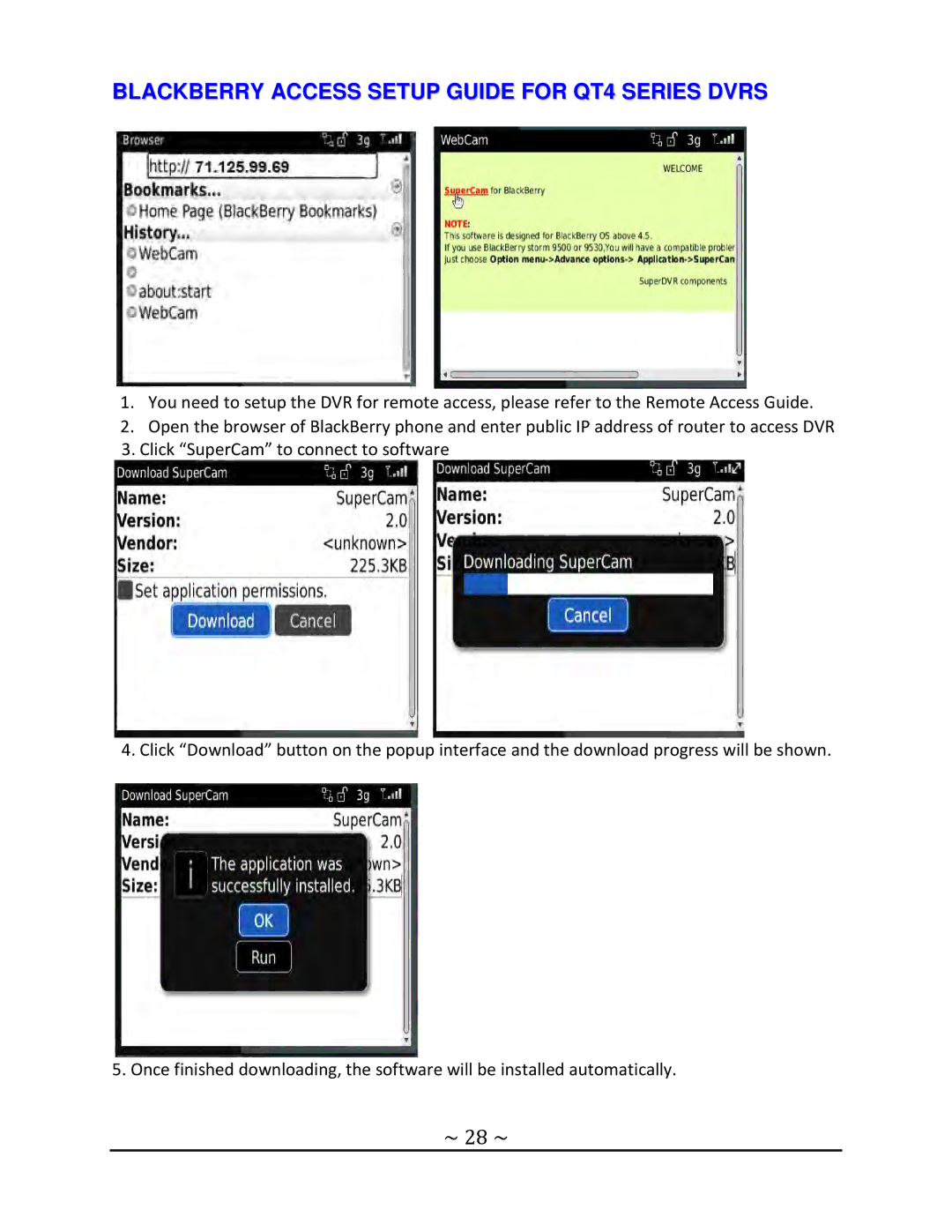 Q-See setup guide Blackberry Access Setup Guide for QT4 Series Dvrs, ~ 28 ~ 