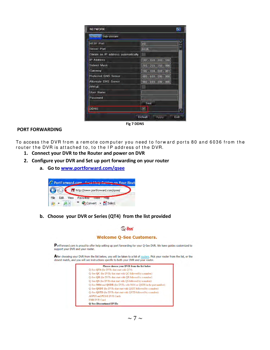 Q-See QT4 setup guide ~ 7 ~, Port Forwarding 