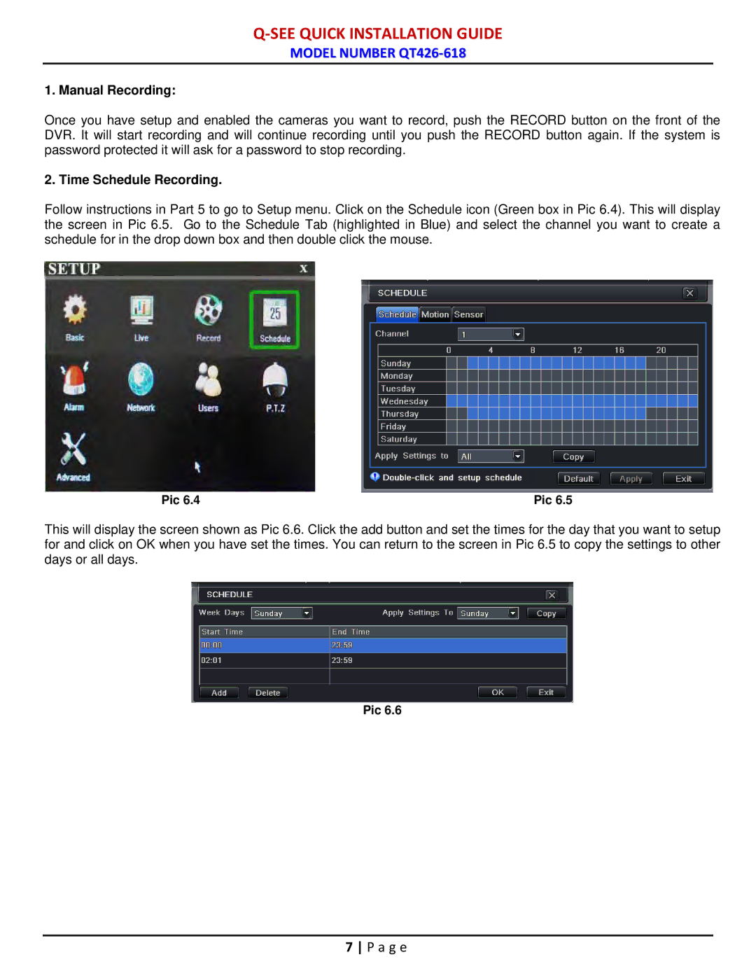 Q-See QT426-618 manual Manual Recording 