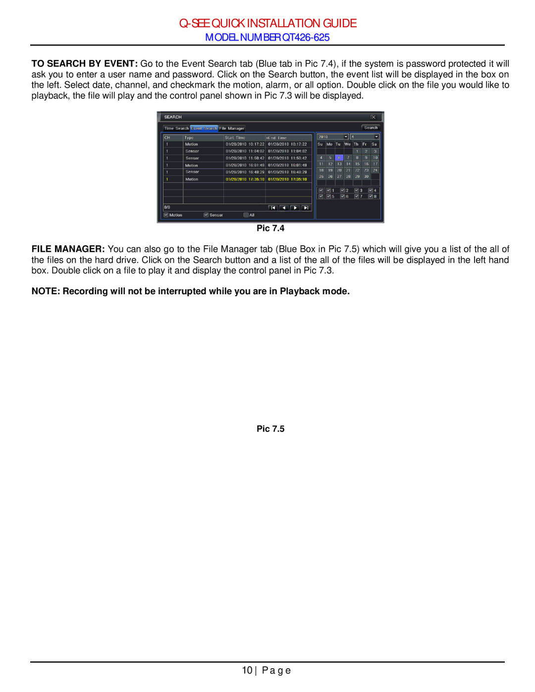 Q-See QT426-625 manual See Quick Installation Guide 