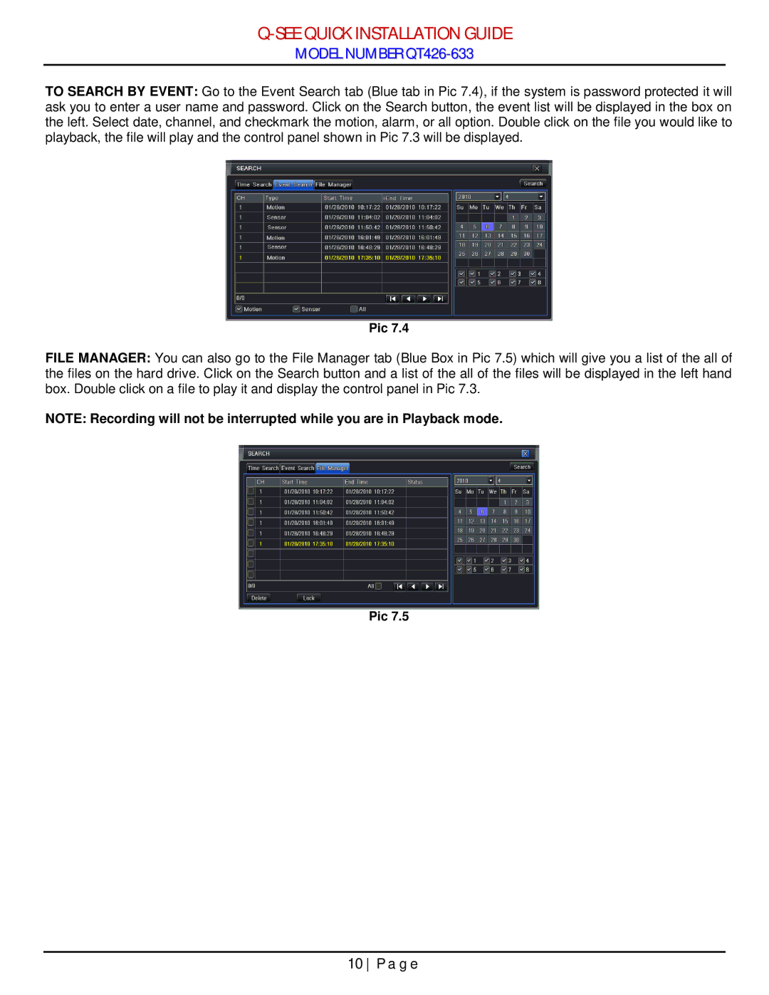 Q-See QT426-633 manual See Quick Installation Guide 