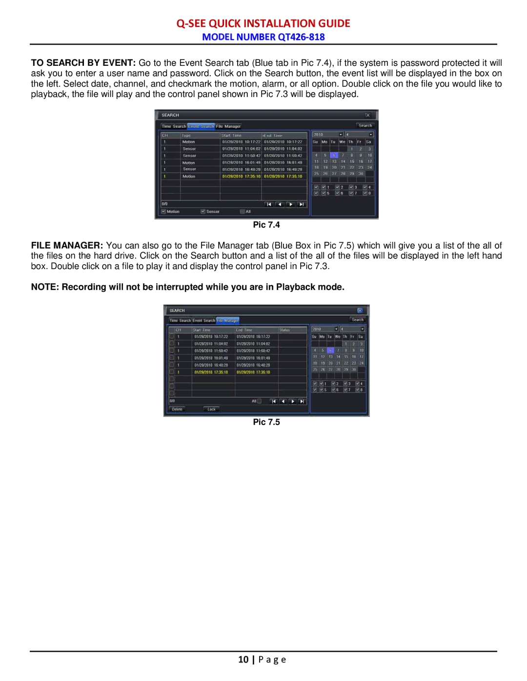 Q-See QT426-818 manual See Quick Installation Guide 