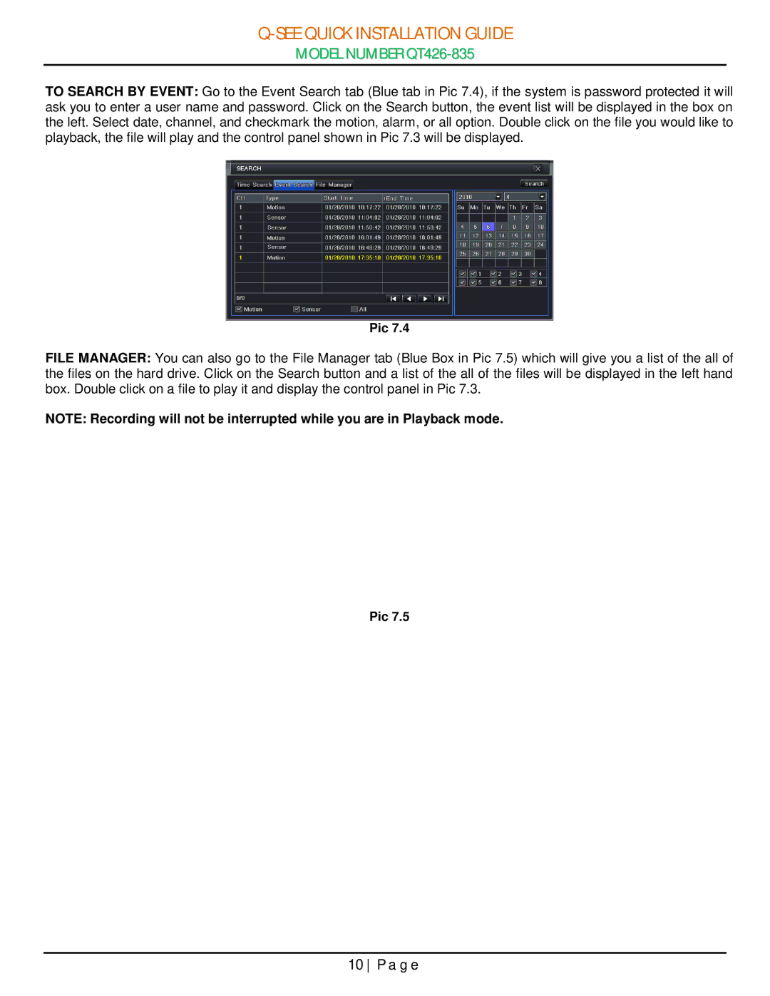 Q-See QT426-835 manual See Quick Installation Guide 