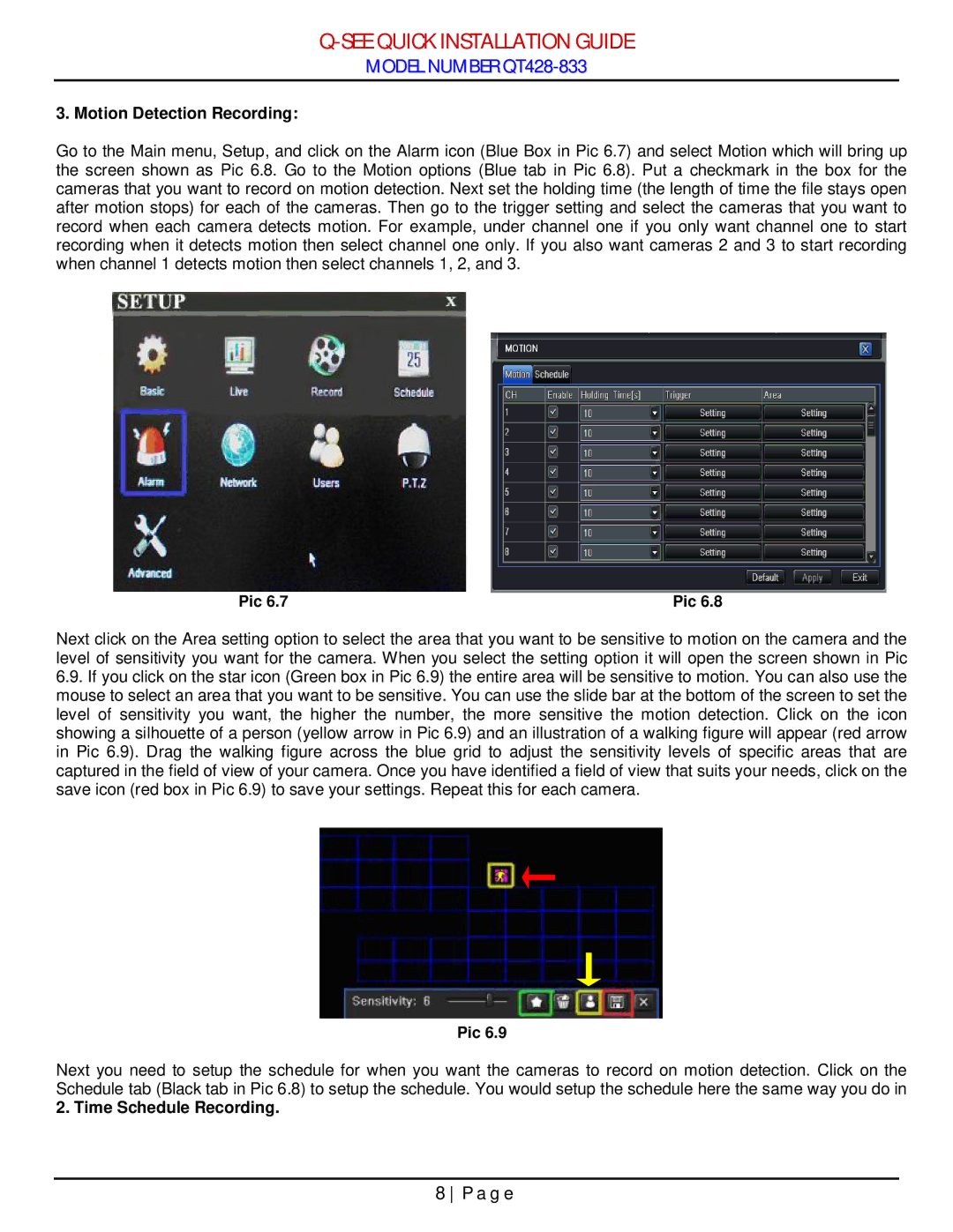 Q-See QT428-833 manual Motion Detection Recording 