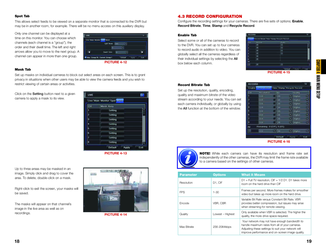 Q-See QT454, QT428, QT426, QT446 user manual Setup, Record Configuration 