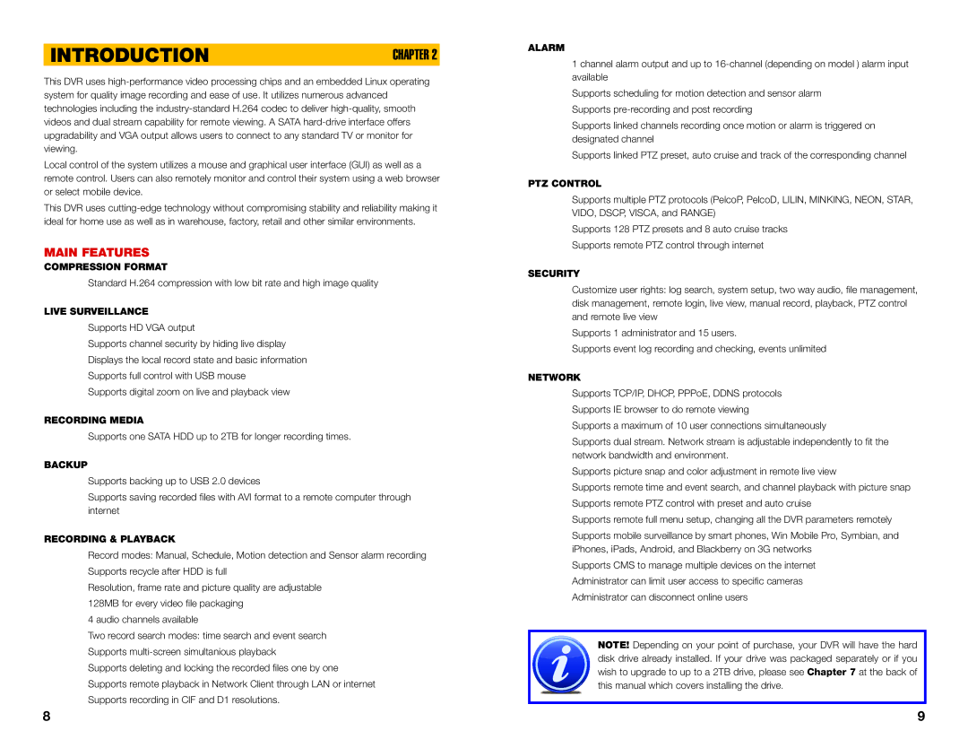 Q-See QT426, QT428, QT454, QT446 user manual Introduction, Main Features 