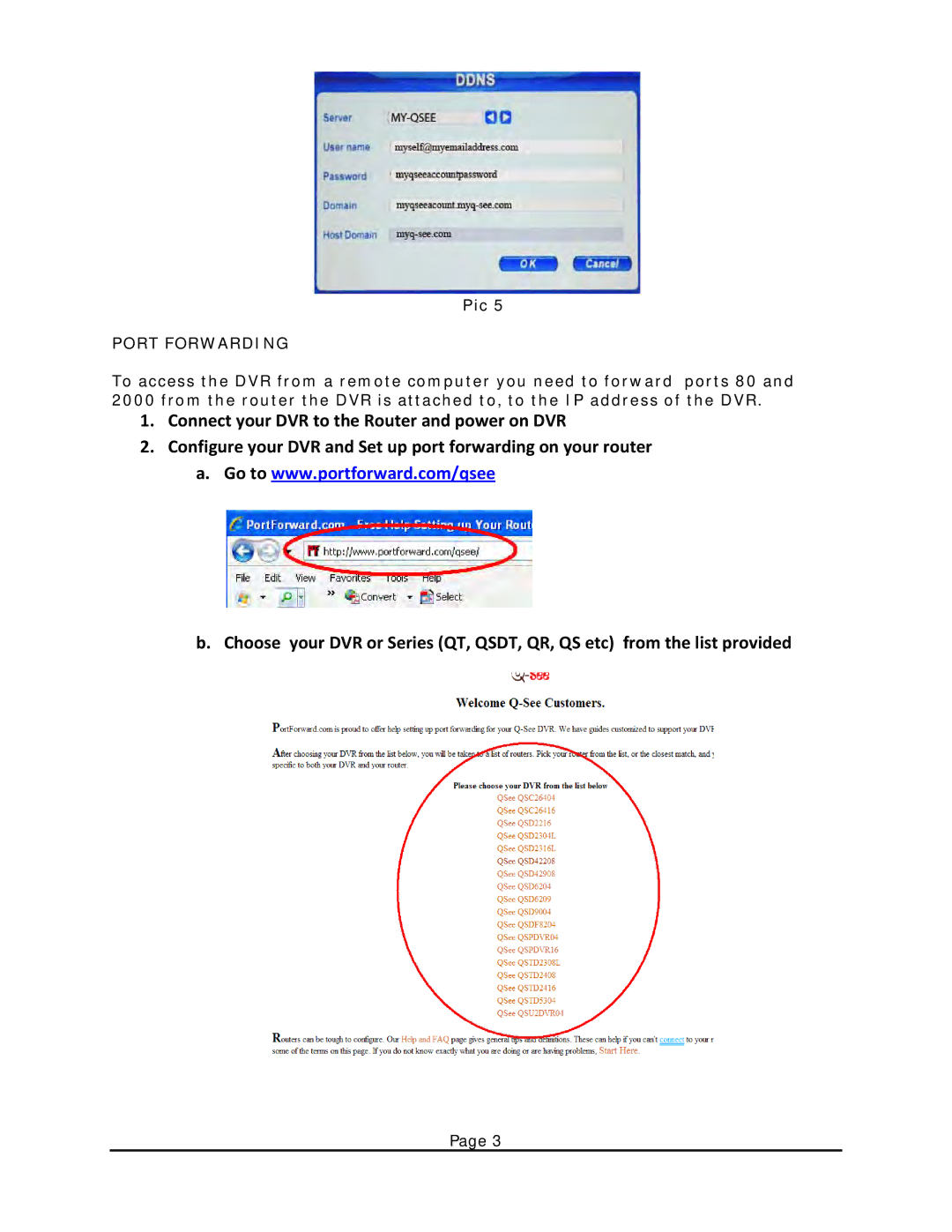 Q-See QSDT, QT5, AND QSD2308/16 DVRS setup guide Port Forwarding 