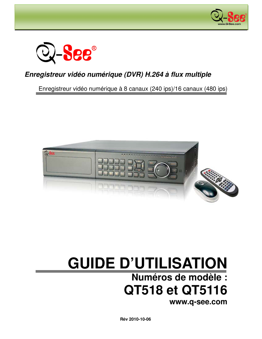 Q-See QT5116, QT518 manual Guide D’UTILISATION, Rév 