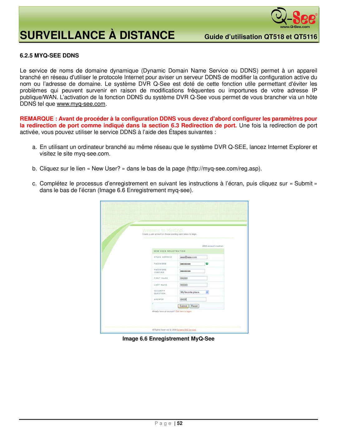 Q-See QT5116, QT518 manual MYQ-SEE Ddns, Image 6.6 Enregistrement MyQ-See 