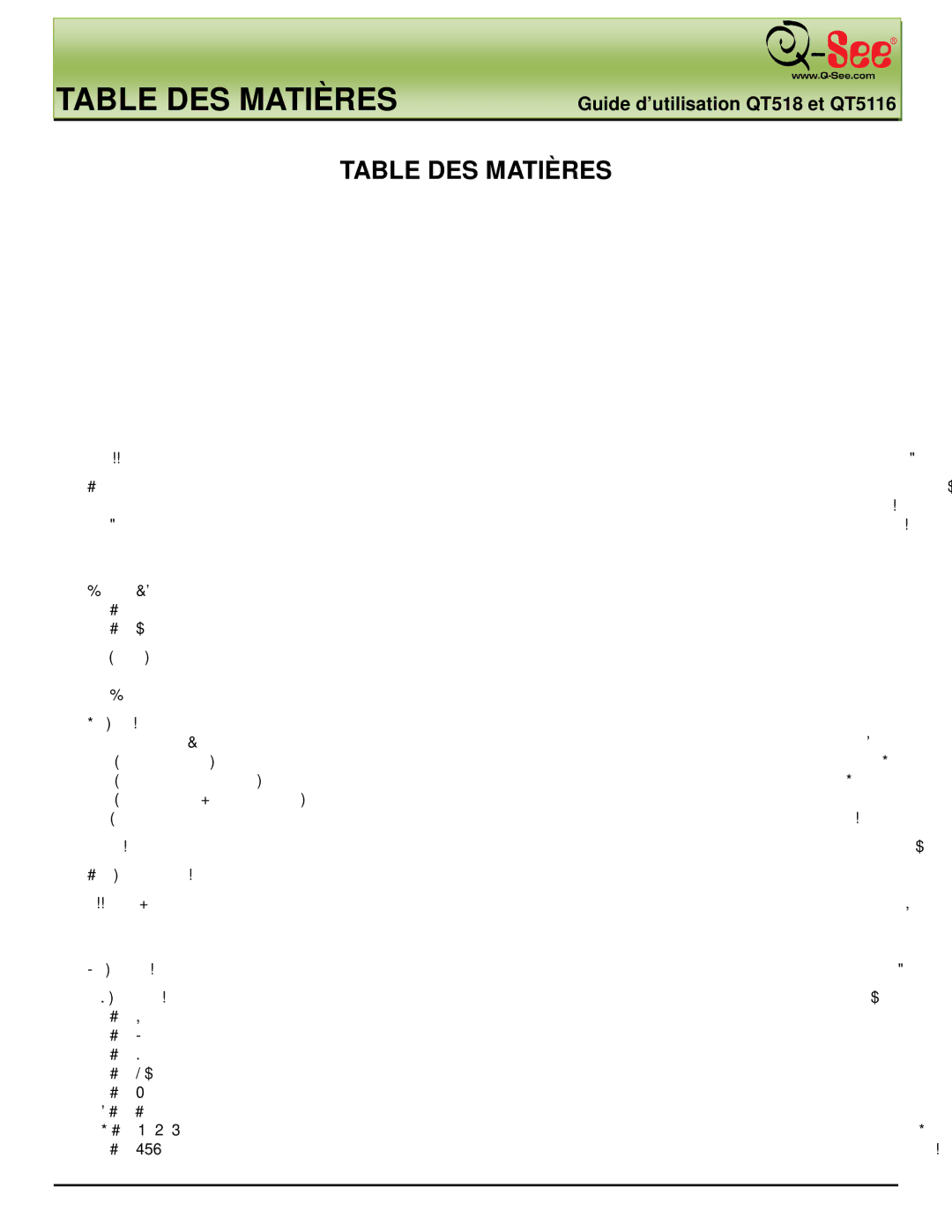 Q-See QT518, QT5116 manual Table DES Matières 