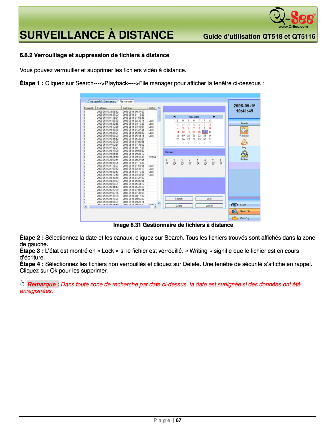 Q-See Surveillance À Distance, Guide d’utilisation QT518 et QT5116, Image 6.31 Gestionnaire de fichiers à distance 