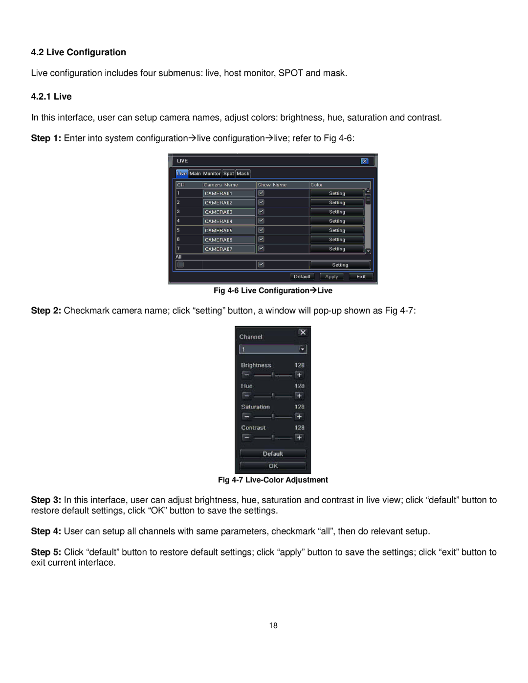 Q-See QT528 user manual Live Configuration 