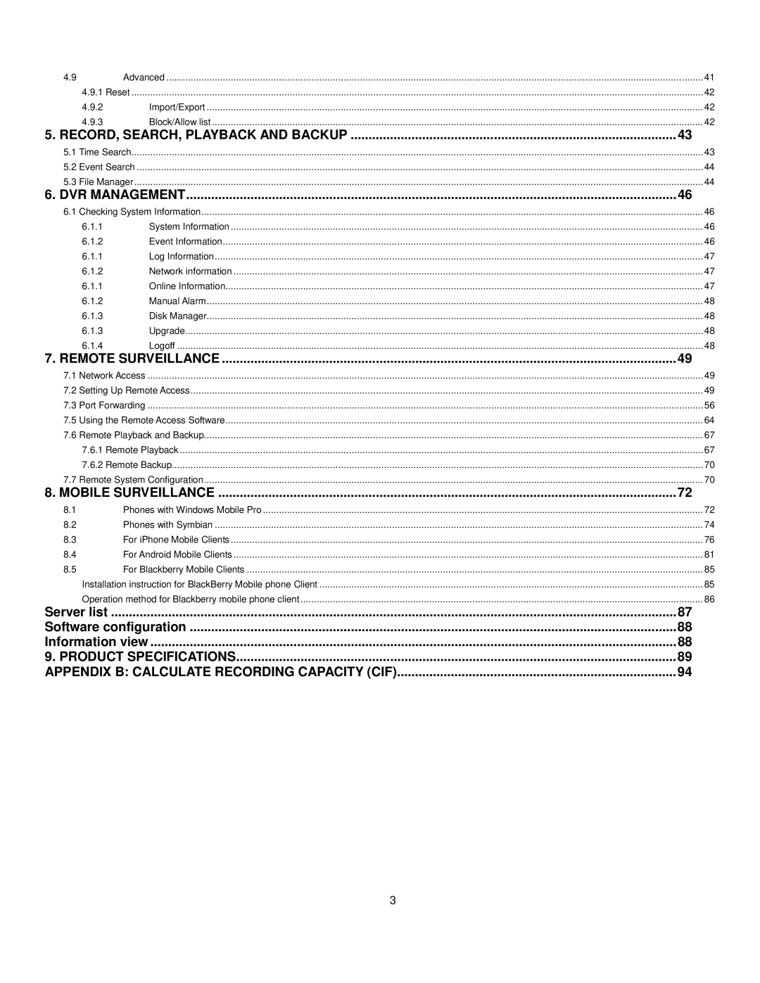 Q-See QT528 user manual Appendix B Calculate Recording Capacity CIF 