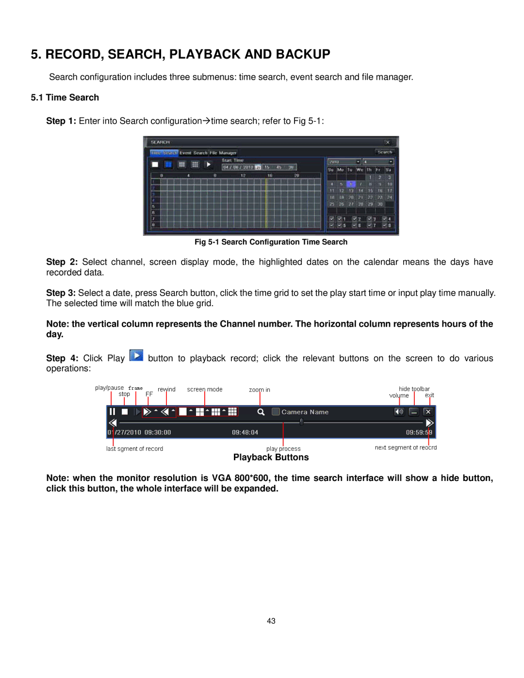 Q-See QT528 user manual RECORD, SEARCH, Playback and Backup, Time Search, Playback Buttons 