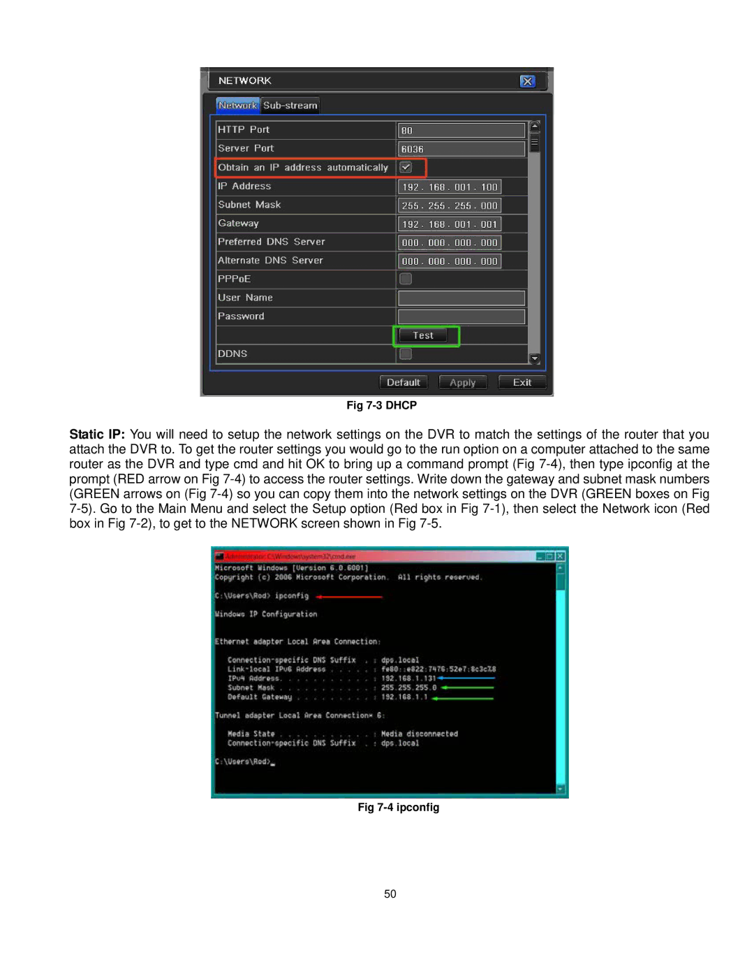 Q-See QT528 user manual Dhcp 