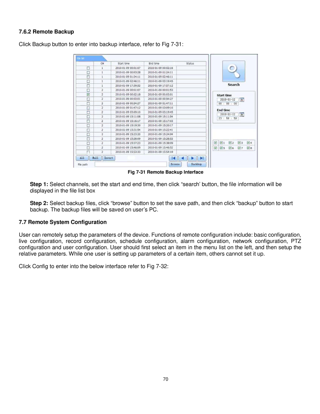 Q-See QT528 user manual Remote Backup, Remote System Configuration 