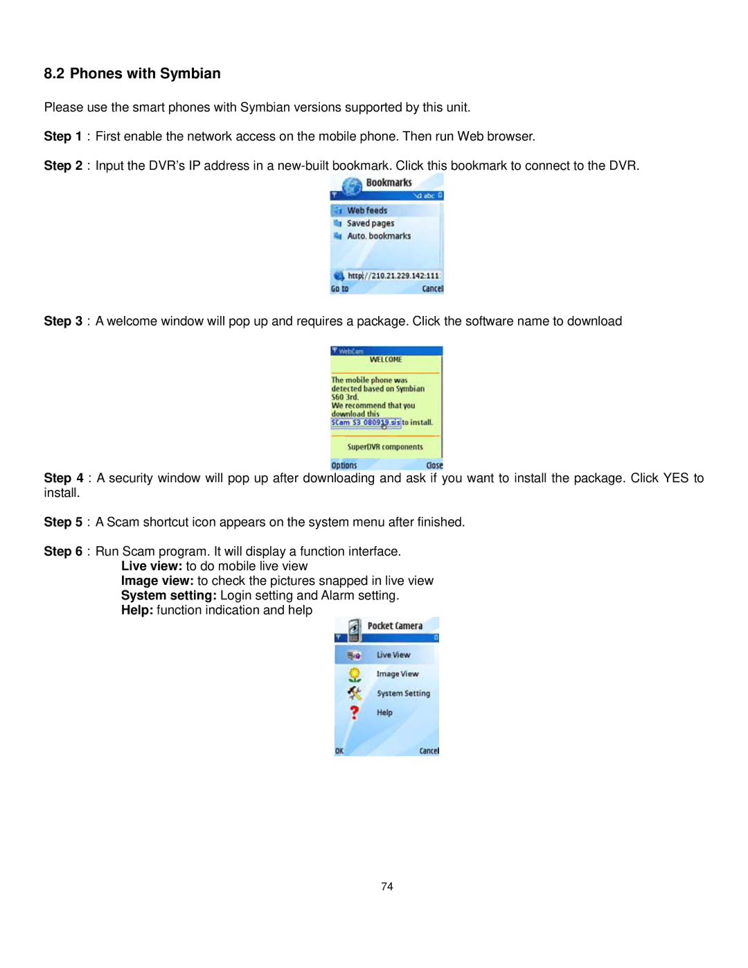 Q-See QT528 user manual Phones with Symbian 