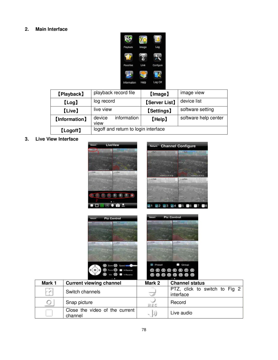 Q-See QT528 Device list, 【Live 】 Live view 【Settings 】 Software setting, Device information, Software help center 