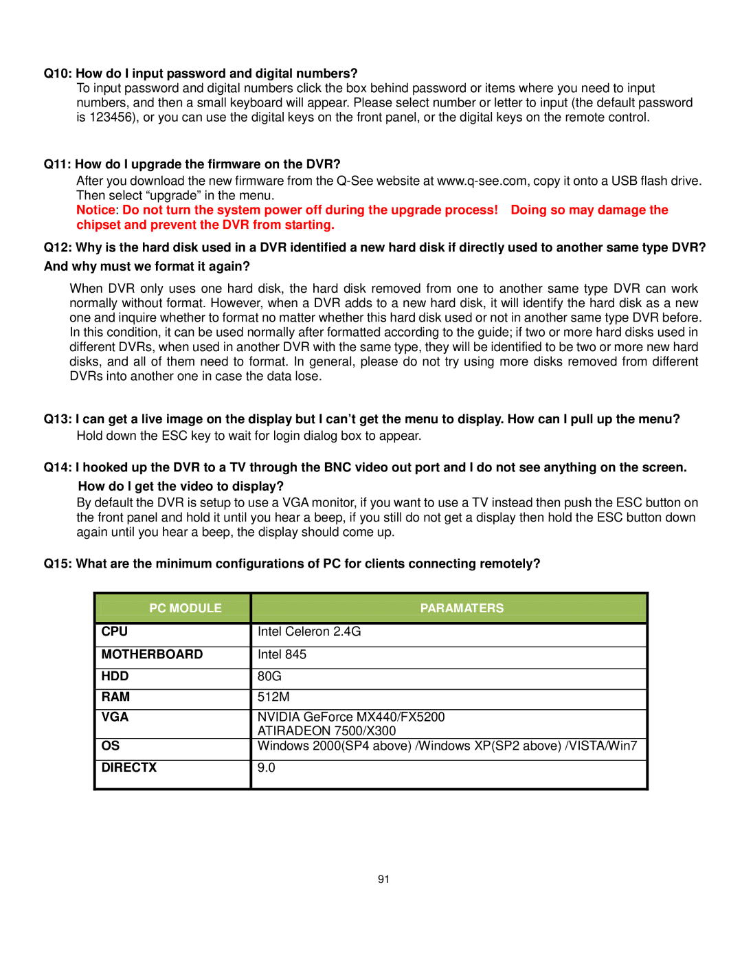 Q-See QT528 user manual Q10 How do I input password and digital numbers?, Vga 