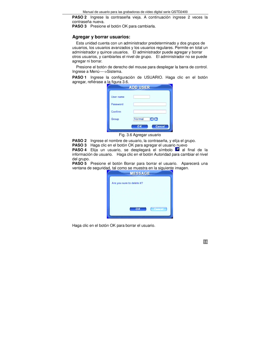 Q-See QTSD2416, QTSD2408, QTSD2404 manual Agregar y borrar usuarios 