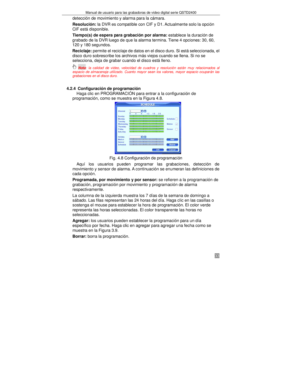 Q-See QTSD2408, QTSD2416, QTSD2404 manual Configuración de programación 