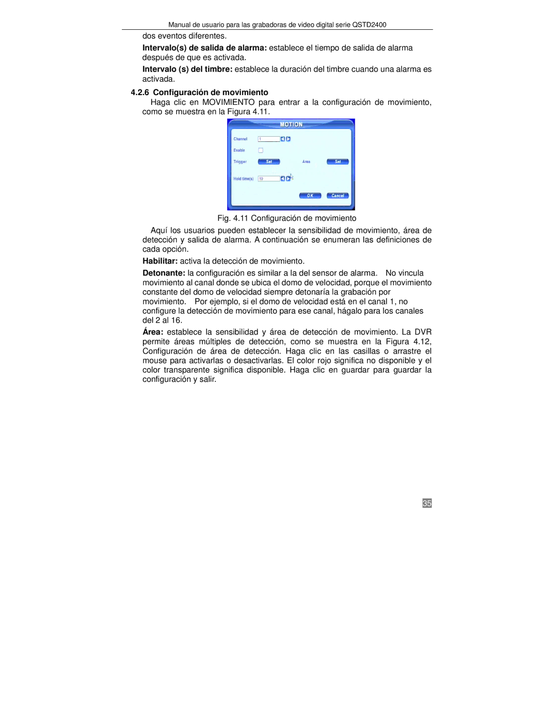 Q-See QTSD2416, QTSD2408, QTSD2404 manual Configuración de movimiento 