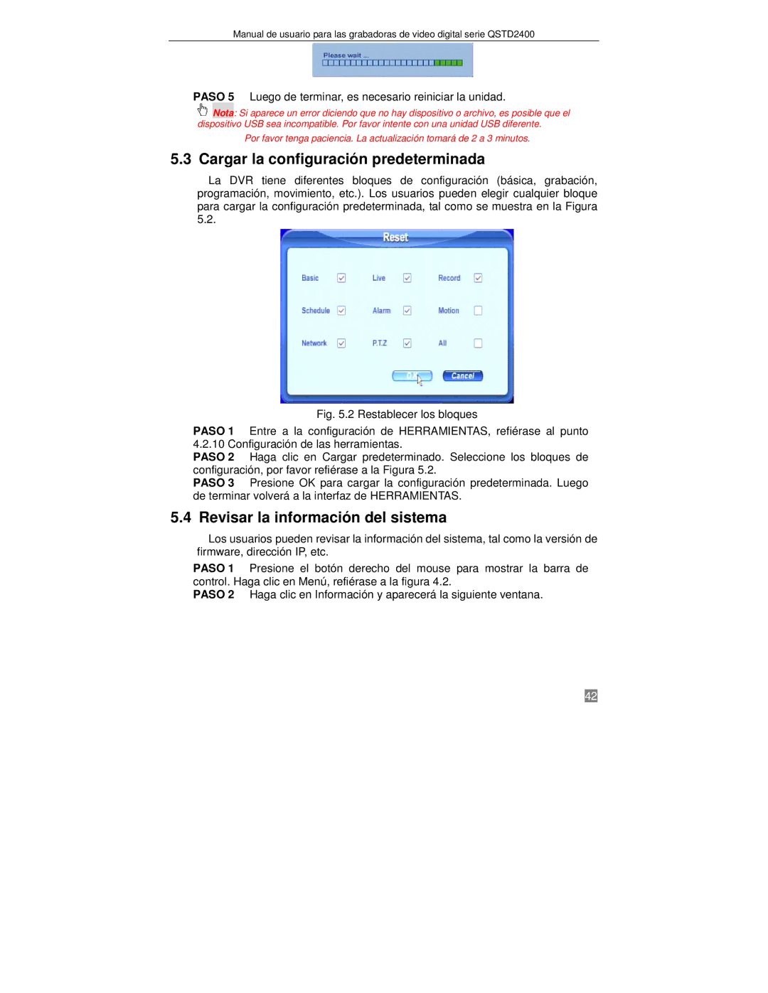 Q-See QTSD2408, QTSD2416, QTSD2404 manual Cargar la configuración predeterminada, Revisar la información del sistema 