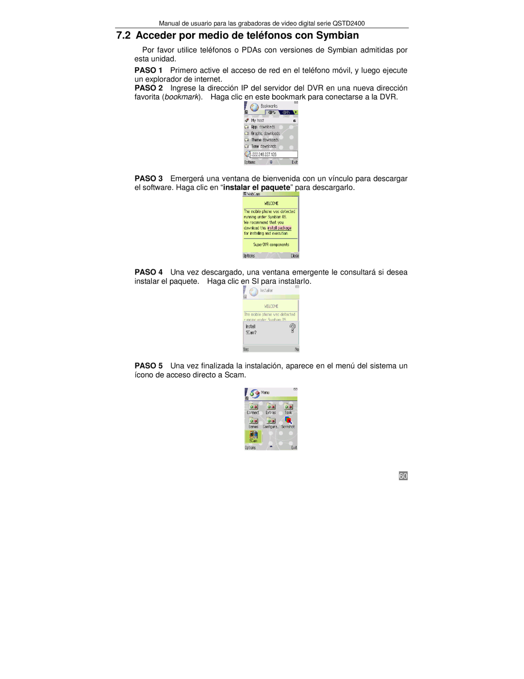 Q-See QTSD2408, QTSD2416, QTSD2404 manual Acceder por medio de teléfonos con Symbian 