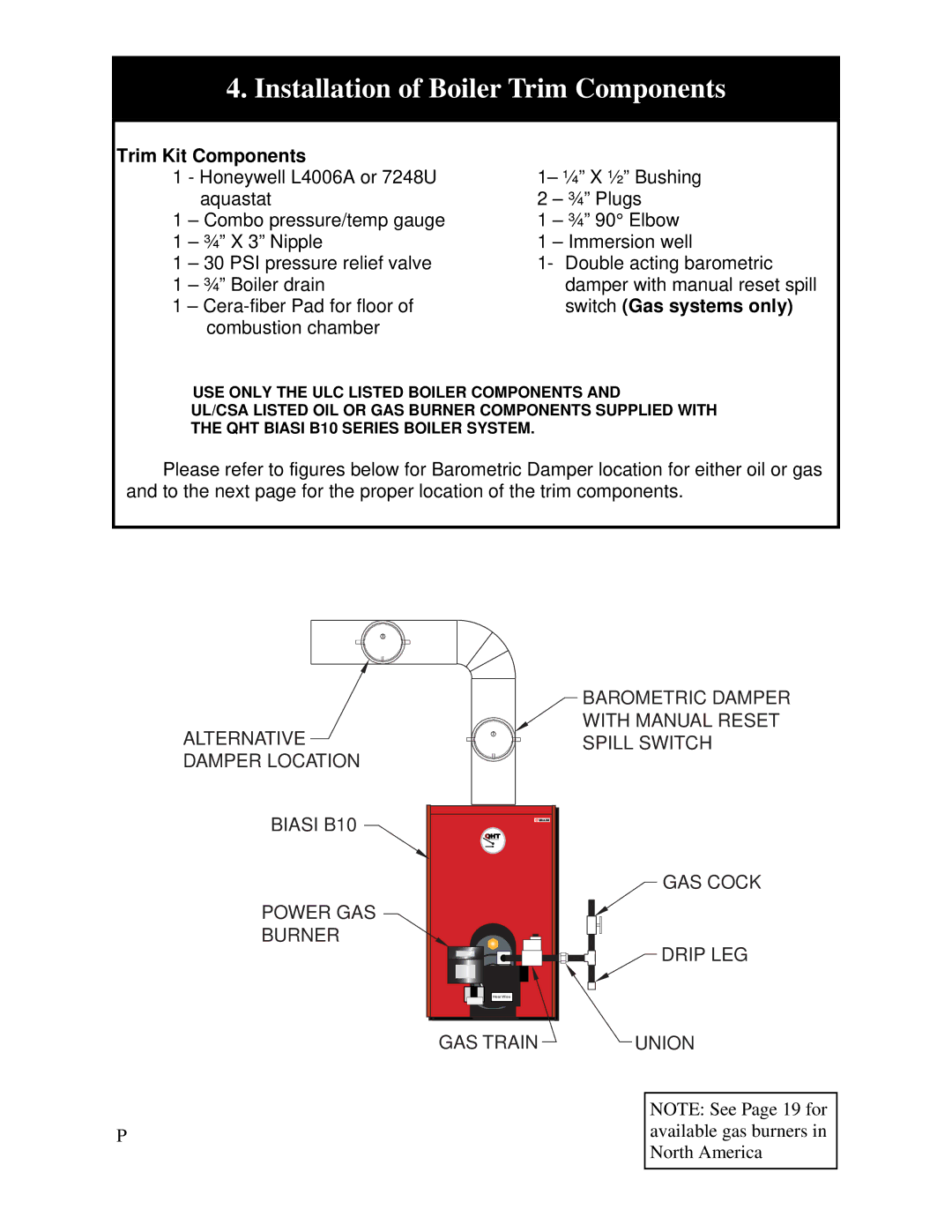 QHT B3-B9 installation instructions Installation of Boiler Trim Components, Switch Gas systems only 