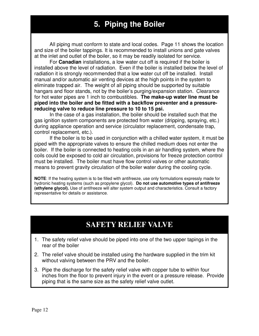 QHT B3-B9 installation instructions Piping the Boiler, Safety Relief Valve 