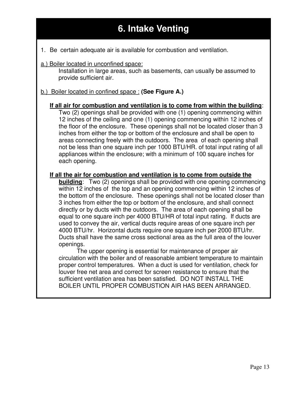 QHT B3-B9 installation instructions Intake Venting 