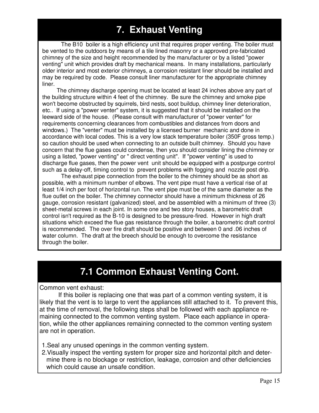 QHT B3-B9 installation instructions Common Exhaust Venting 