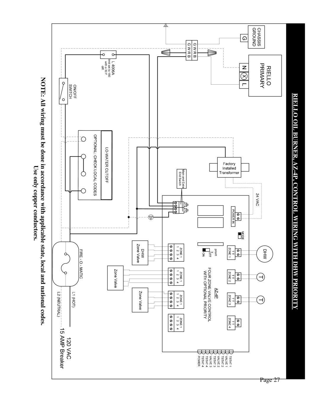 QHT B3-B9 installation instructions Riello OIL BURNER, AZ-4P, Control Wiring with DHW Priority 