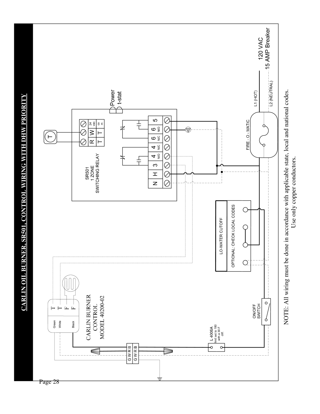 QHT B3-B9 installation instructions Carlin OIL BURNER, SR501, Control Wiring with DHW Priority 